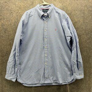 Ralph Lauren Shirt Mens 2XL Blue Check Long Sleeve Button Front Casual Woven